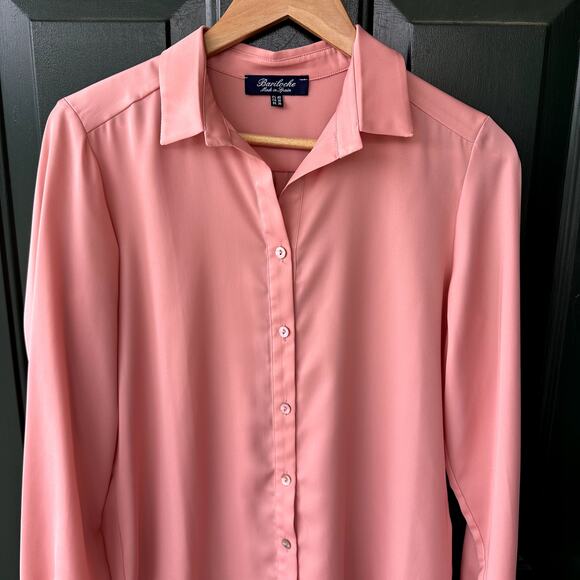 Bariloche Spain Sz 8 Button Front Silky Peach Button Front Blouse Career Office - Picture 3 of 7